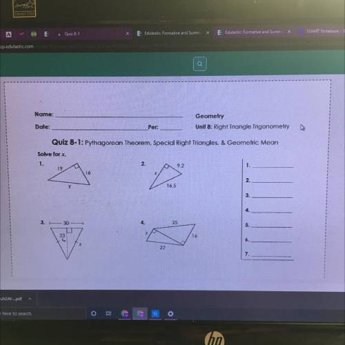 Unit 8 right triangle trigonometry quiz 8-1
