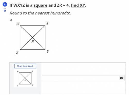 If WXYZ is a square and ZR = 4, find XY.
(Round to the nearest hundredth)