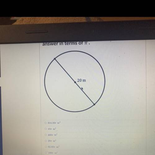 (I’ll give brainliest)Find the area of the circle below leave your answer in terms of Pi