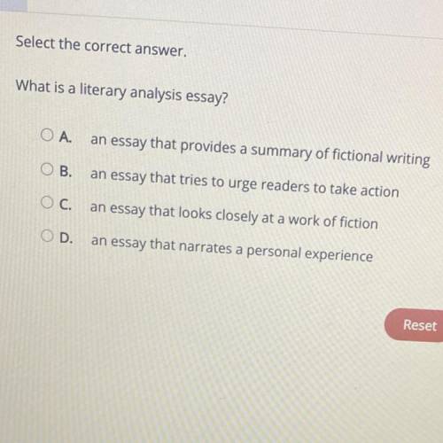 what is a literary analysis essay A.an essay that provides a summary of fictional writing B.an essa