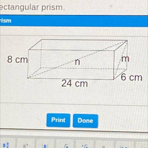 Find the missing lengths m and n in the rectangular prism.