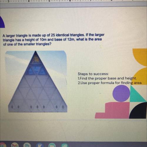A large triangle is made up of 25 identical triangles. If the larger triangle has a height of 10m a