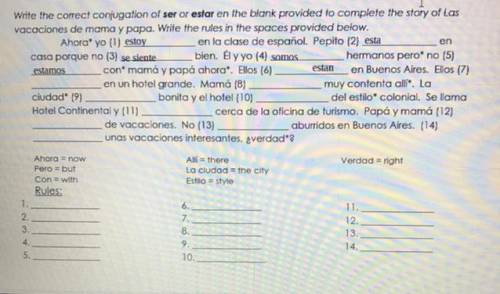 Write the correct conjugation of ser and estar en the blank provided to complete the story of las v