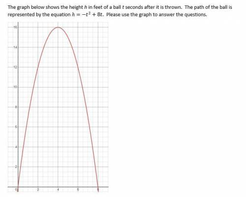 The graph below represents the height h in feet of a ball t seconds after it's thrown. The path of