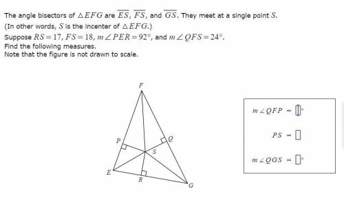 The angle bisectors of △EFG are ES, FS, and GS. They meet at a single point S. (In other words, S i