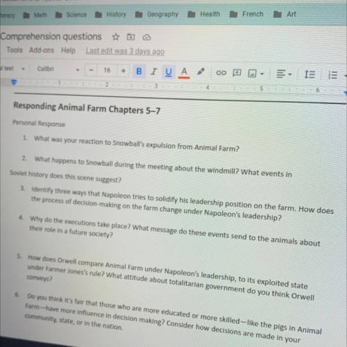 Animal farm novel questions i need help and these are due tonight!