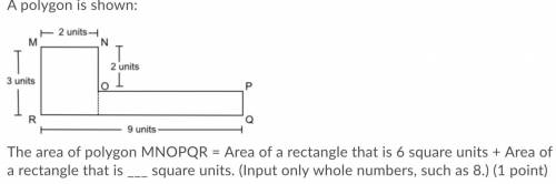 The area of polygon MNOPQR = Area of a rectangle that is 6 square units + Area of a rectangle that