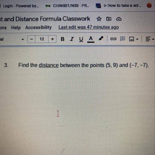 Find a distance between the two points￼