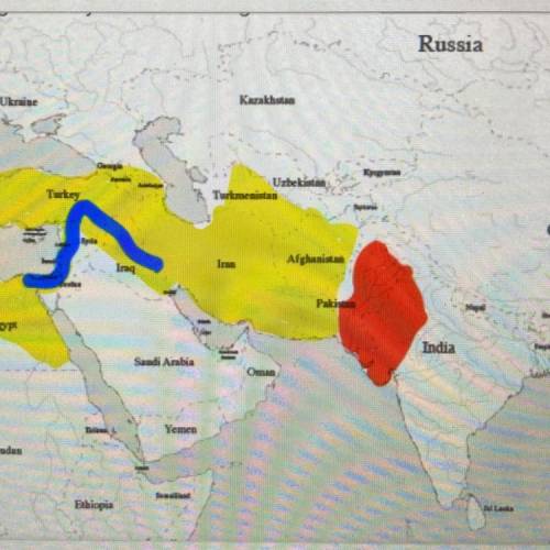The map below shows the modern political boundaries of the Middle East.

The area highlighted in y