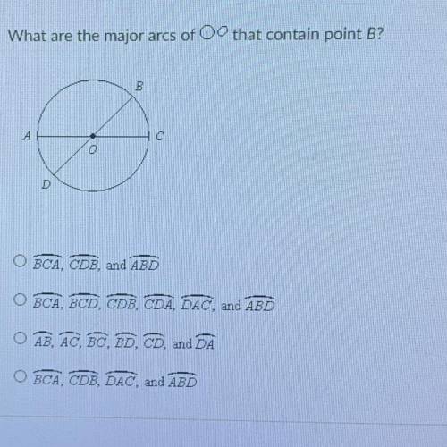 What are the major arcs that contain point b?