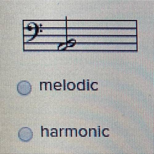 Identify the interval as melodic or harmonic.
melodic
harmonic
