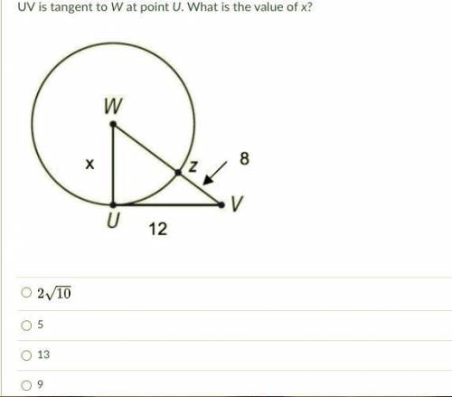 UV is tangent to W at point U. What is the value of x?
