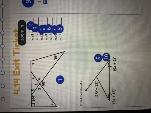 i need help with these 2 questions for honors geometry, i need to find each angle for question 1 an