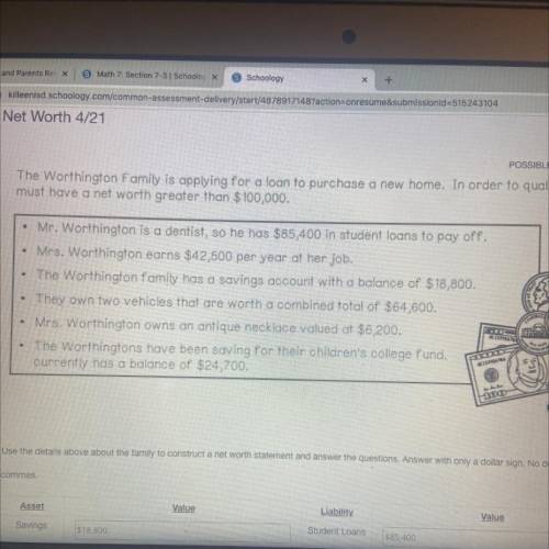 1. Based on the information given, what is the Worthington Family's net worth? Will they qualify fo