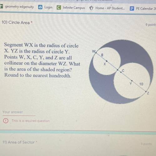 9 points

w
Segment WX is the radius of circle
X. YZ is the radius of circle Y.
Points W, X, C, Y,