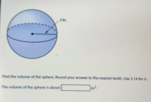 With the radius of 2 Find the volume of the sphere. Round your answer to the nearest tenth. Use 3.1