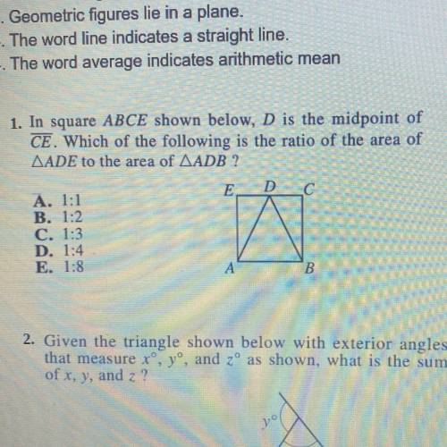 In square ABCE shown below, D is the midpoint of CE. Please help on question 1