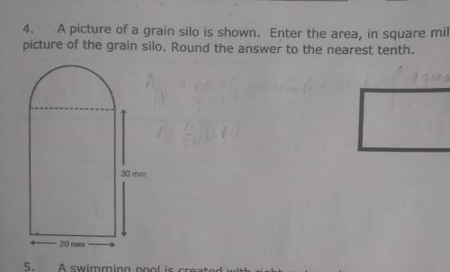 4. A picture of a grain silo is shown. Enter the area, in square millimeters, of the picture of the