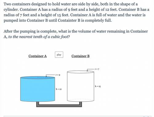After the pumping is complete, what is the volume of water remaining in Container A, to the nearest