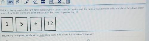Victor is playing a computer card game that uses the 4 cards shown. For each round, the cards are r