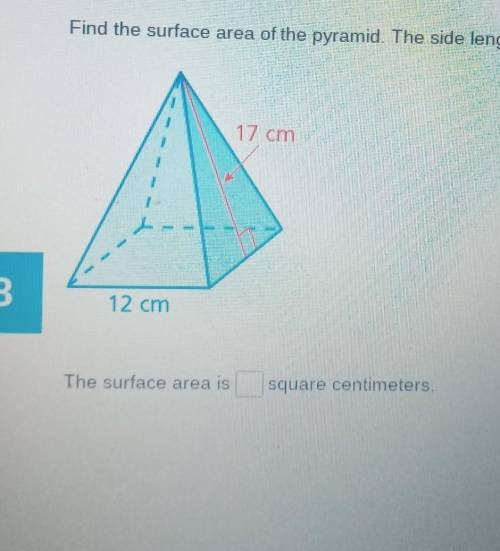 find the surface area of the pyramid the side length of the base are equal the surface area is blan