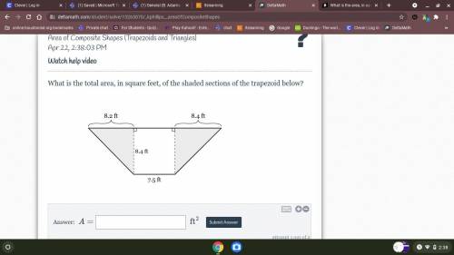 What is the total area, in square feet, of the shaded sections of the trapezoid below?
