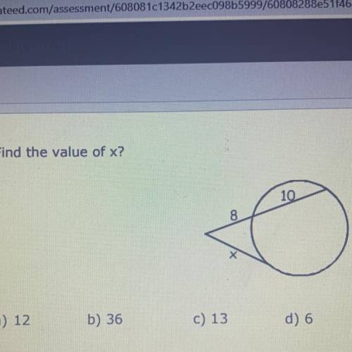 Find the value of x
A. 12
B. 36
C. 13
D. 6
