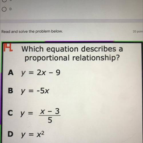 1. Which equation describes a
proportional relationship?