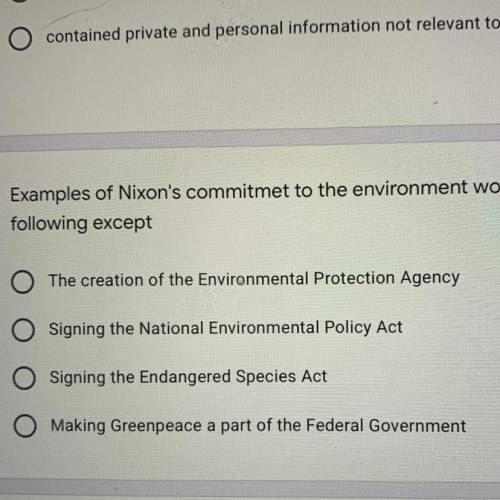 Examples of Nixon's commitmet to the environment would be the
following except