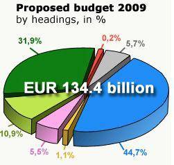 List the budget details by aligning the color next to the text to the pie chart.

Example: Pink: E