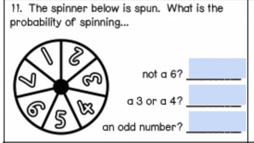 The spinner below is spun.What is the probability of spinning