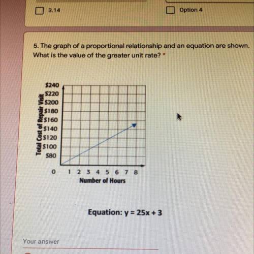 The graph of a proportional relationship and an equation are shown what is the value of the greater