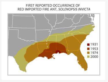 PLEASE HELP ASAP

This map shows the spread of the red fire ant after its introduction into the Un