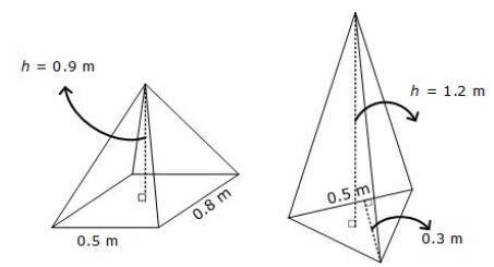 Complete the following statement about the given rectangular and triangular pyramids:

Answer here