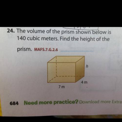 The volume of the prism shown below is 140 cubic meters. Find the height of the prism