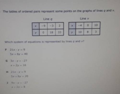 Which system of equations is represented by lines q and v?​