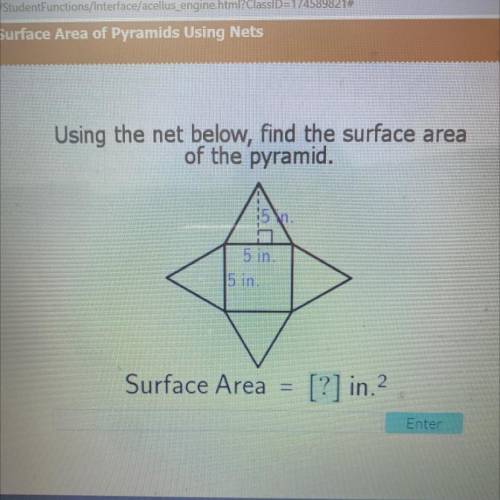 Using the net below, find the surface area
of the pyramid.
n.
5 in.
15 in.