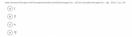 What is the area of the region in the first quadrant bounded on the left by the graph of x= y^2 and