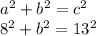 a^{2} +b^{2} = c^{2} \\8^{2} +b^{2} =13^{2} \\