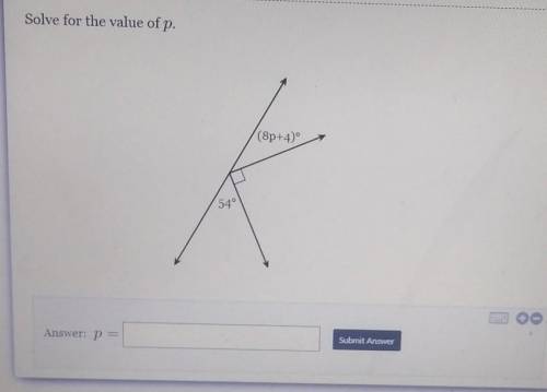 Solve for the value of p. (8p+4)* 54°  P = Submit AnswerI'LL GIVE BEAINLIEST HELP ​