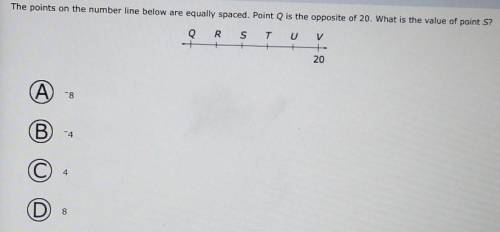 The points on the number line below are equally spaced. Point Q is the opposite of 20. What is the