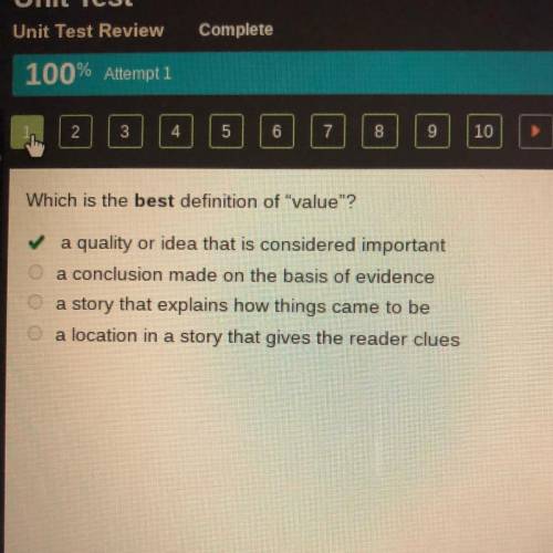 These are just the answers!!

Which is the best definition of value?
a quality or idea that is c