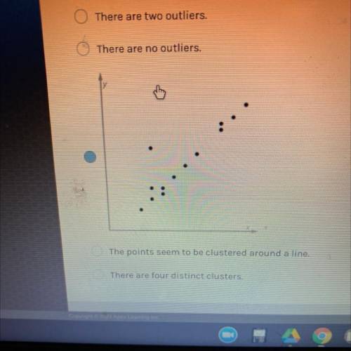 Which statement accurately describes the scatterplot? How many outliers are there?

A) There are t
