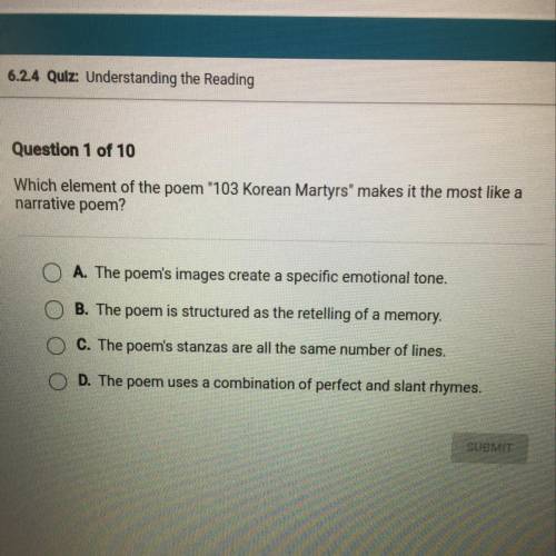 Which element of the poem 103 Korean Martyrs makes it the most like a

narrative poem?
(20 point
