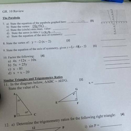I need help with number 7 a), c), and e)