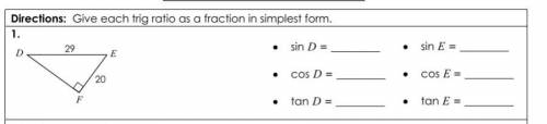Give each trig ratio as a fraction in simplest form.