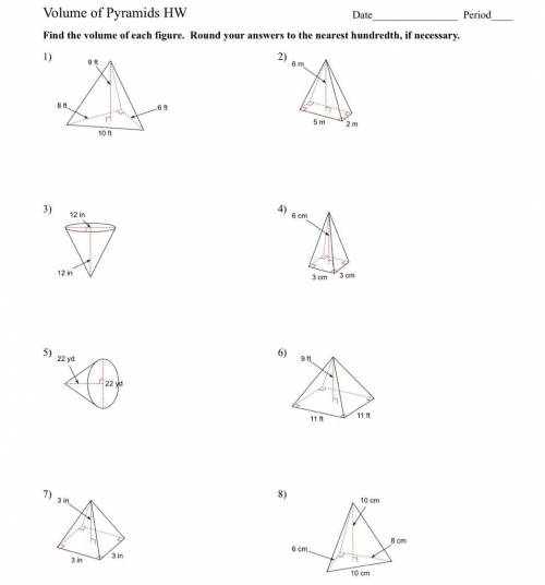 Find answers for 1-8 show work please. This is volume of pyramids.