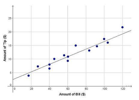 The graph shows the tip amount that 14 different customers left, based on their bill. A trend line