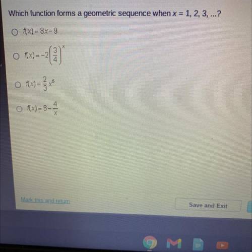 Which function forms a geometric sequence when x = 1, 2, 3, ...?