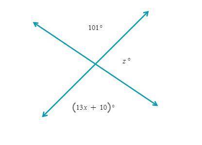 Given the figure below, find the values x of and z.